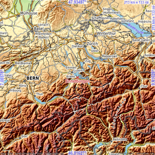 Topographic map of Ennetbürgen