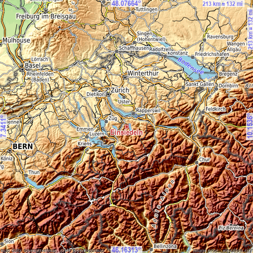Topographic map of Einsiedeln