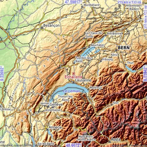 Topographic map of Echallens