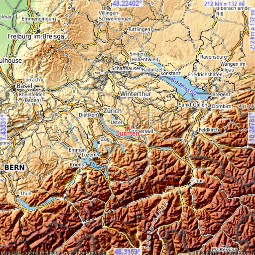 Topographic map of Dürnten