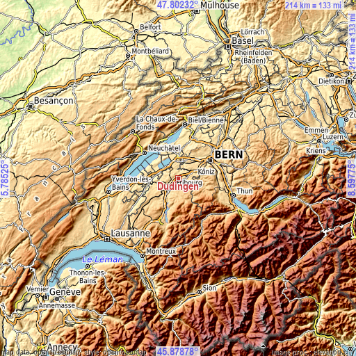 Topographic map of Düdingen