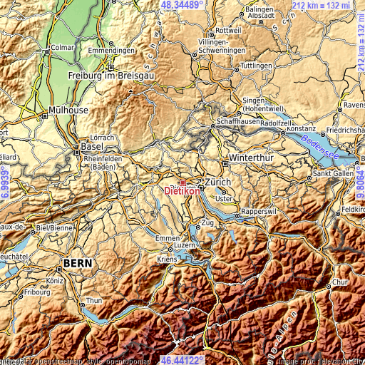 Topographic map of Dietikon