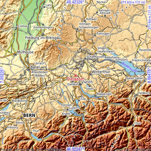 Topographic map of Dielsdorf