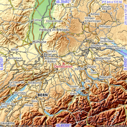 Topographic map of Densbüren