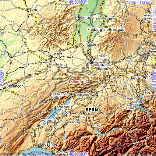 Topographic map of Delémont