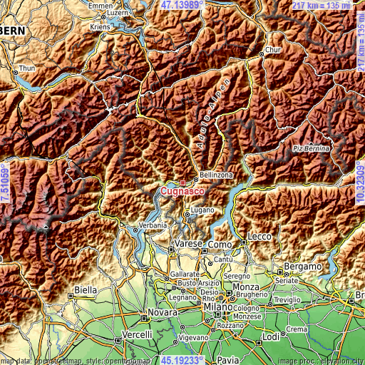 Topographic map of Cugnasco