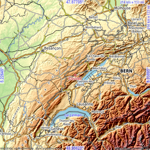 Topographic map of Couvet