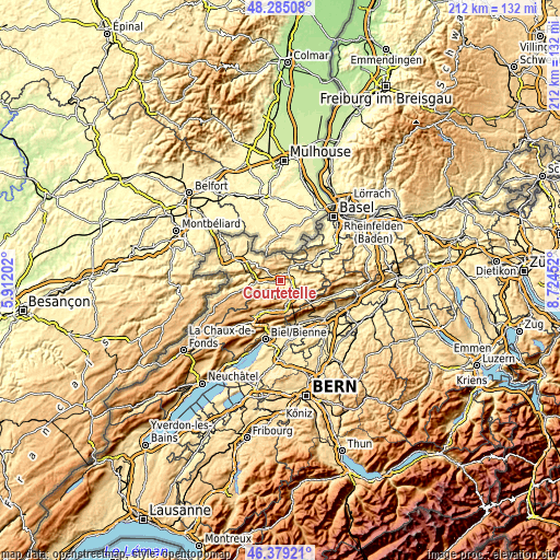 Topographic map of Courtételle