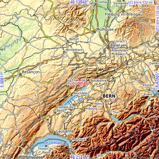 Topographic map of Courtelary