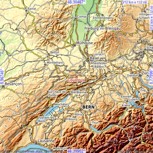 Topographic map of Courroux