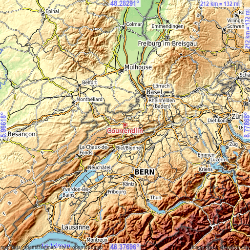 Topographic map of Courrendlin