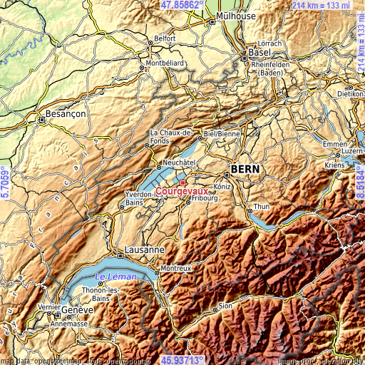 Topographic map of Courgevaux