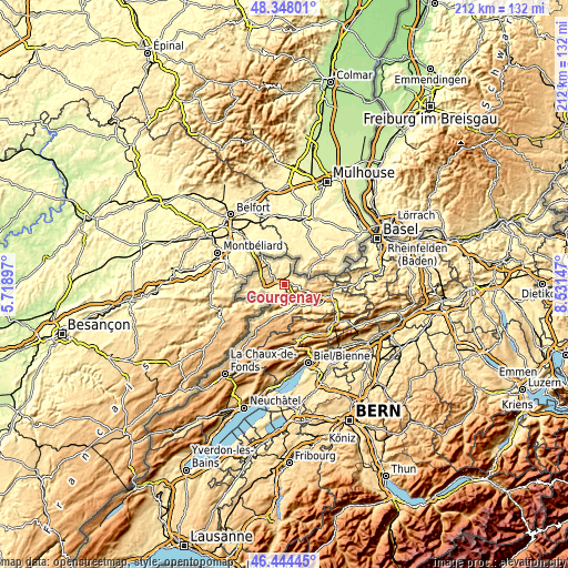 Topographic map of Courgenay