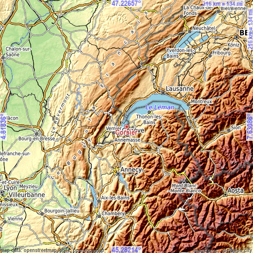 Topographic map of Corsier