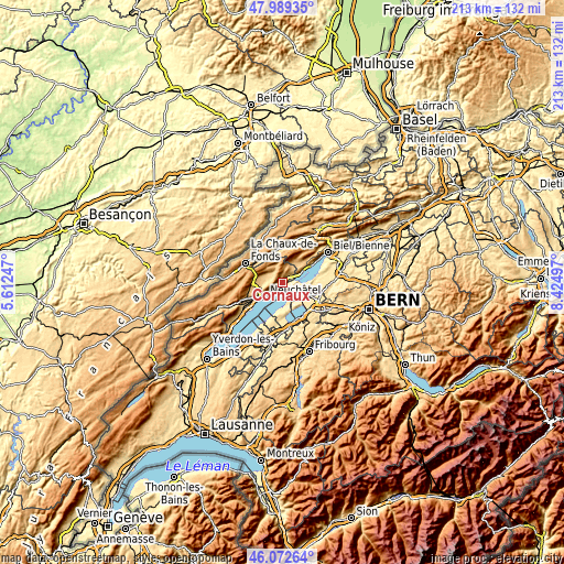 Topographic map of Cornaux