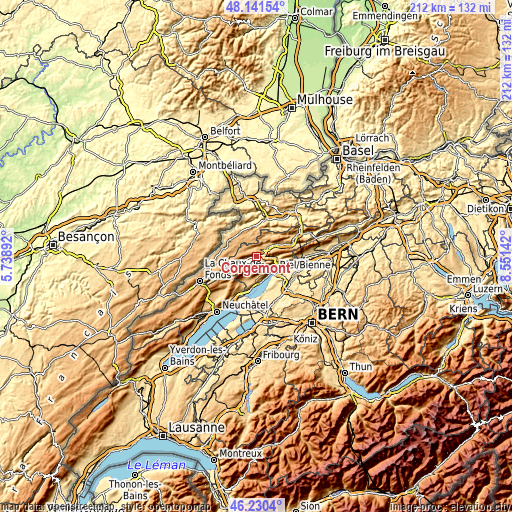 Topographic map of Corgémont