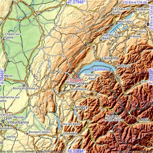 Topographic map of Coppet