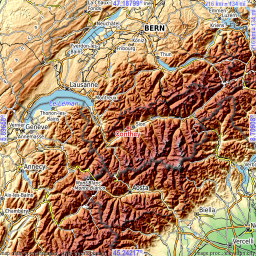 Topographic map of Conthey