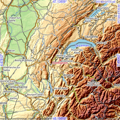 Topographic map of Confignon