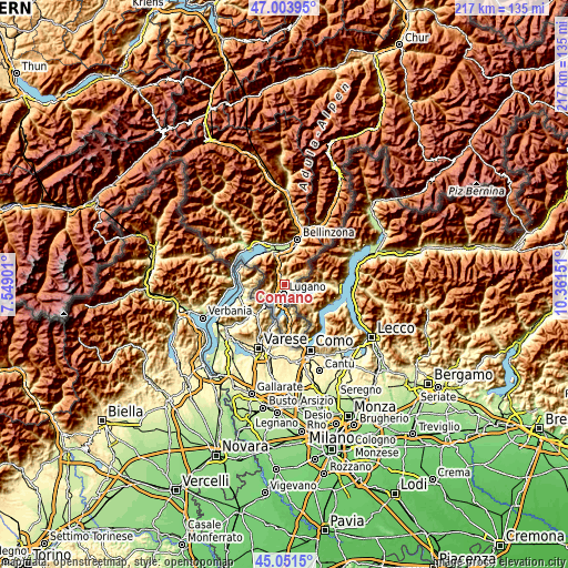 Topographic map of Comano