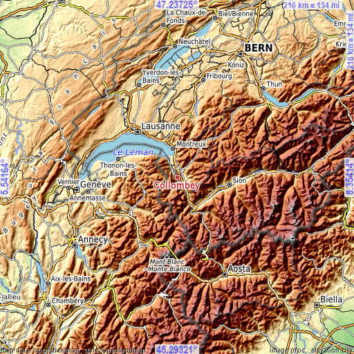 Topographic map of Collombey