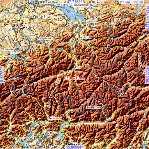 Topographic map of Churwalden