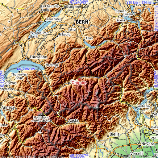 Topographic map of Chippis