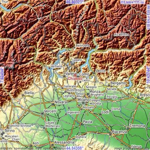 Topographic map of Chiasso