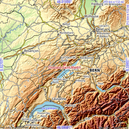 Topographic map of Chézard-Saint-Martin