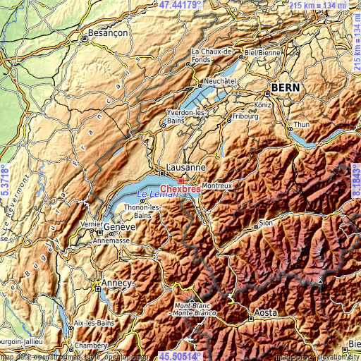 Topographic map of Chexbres