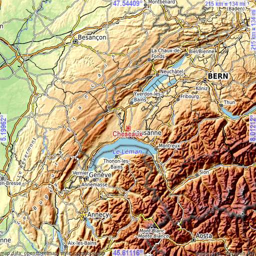 Topographic map of Cheseaux