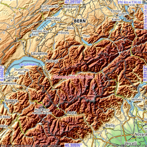 Topographic map of Chermignon-d’en Haut