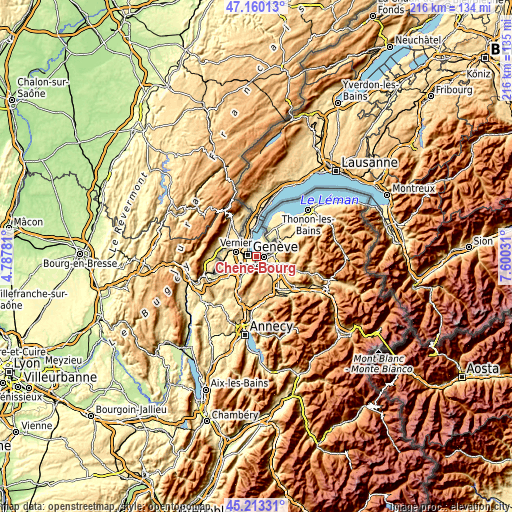 Topographic map of Chêne-Bourg
