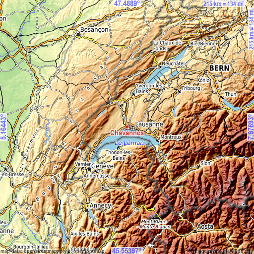 Topographic map of Chavannes