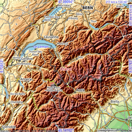 Topographic map of Charrat