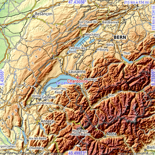 Topographic map of Chardonne