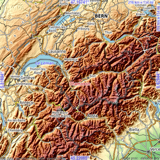 Topographic map of Chamoson