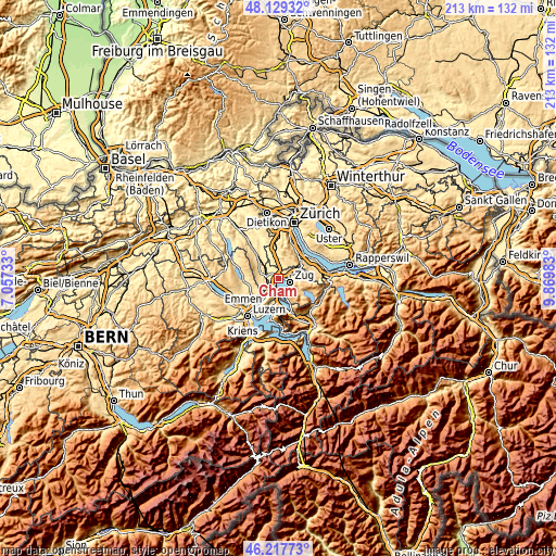 Topographic map of Cham