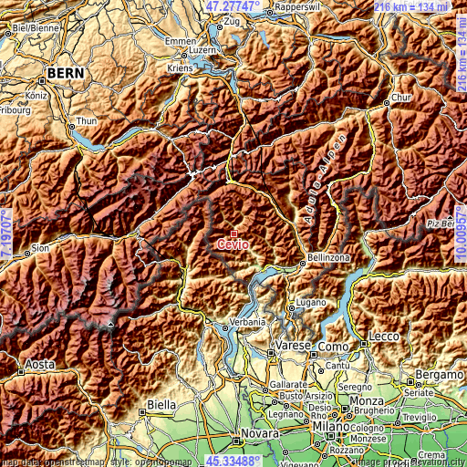 Topographic map of Cevio