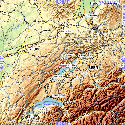Topographic map of Cernier