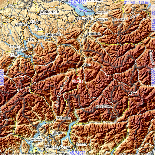 Topographic map of Cazis