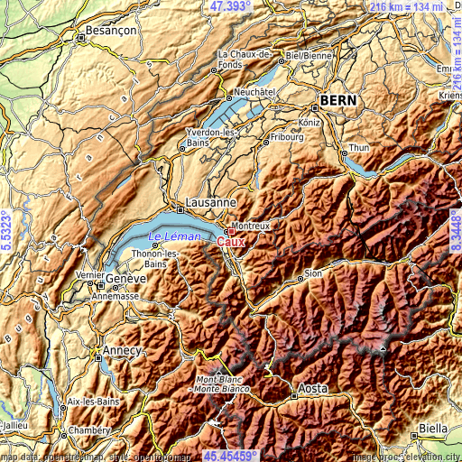 Topographic map of Caux