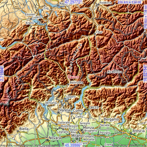 Topographic map of Cauco