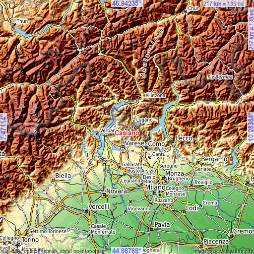 Topographic map of Caslano