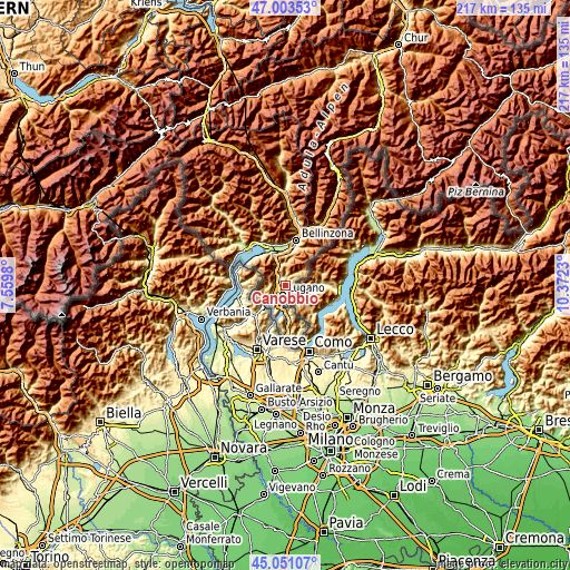 Topographic map of Canobbio