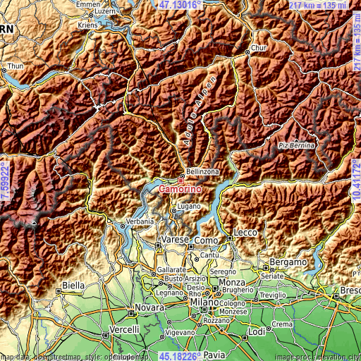 Topographic map of Camorino