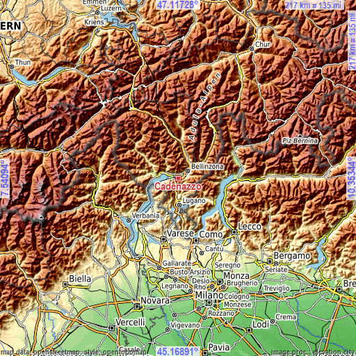 Topographic map of Cadenazzo