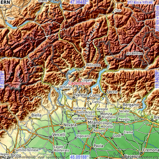 Topographic map of Cadempino