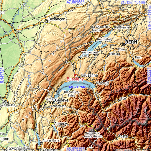 Topographic map of Bussigny