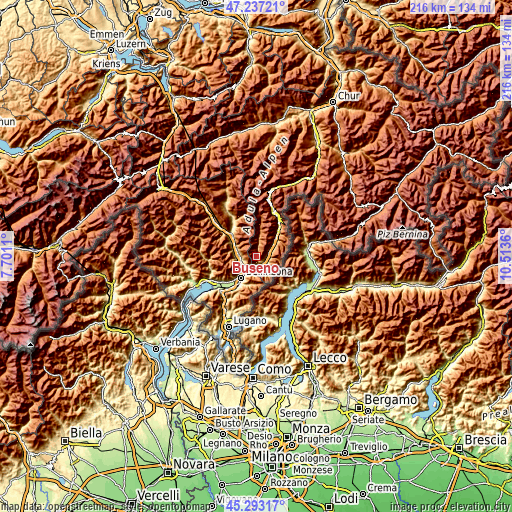 Topographic map of Buseno